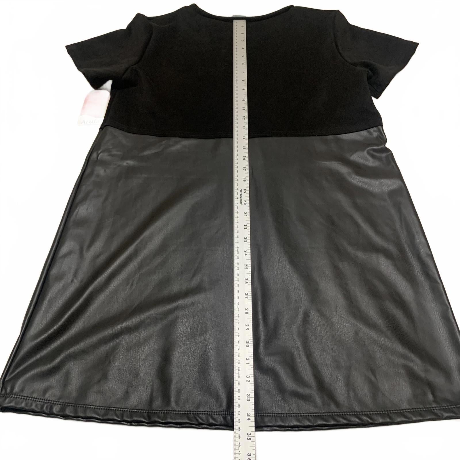 Arula Women's Size 1X Short Sleeve Casual Dress Faux Leather Skirt USA