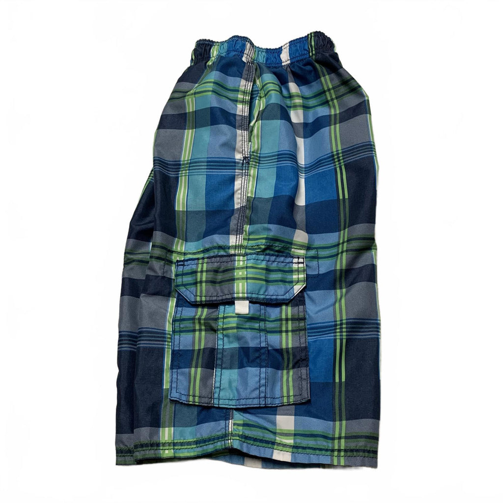 Kanu Surf Boy's Sz L (14-16) Plaid Blue Green Swim Trunks