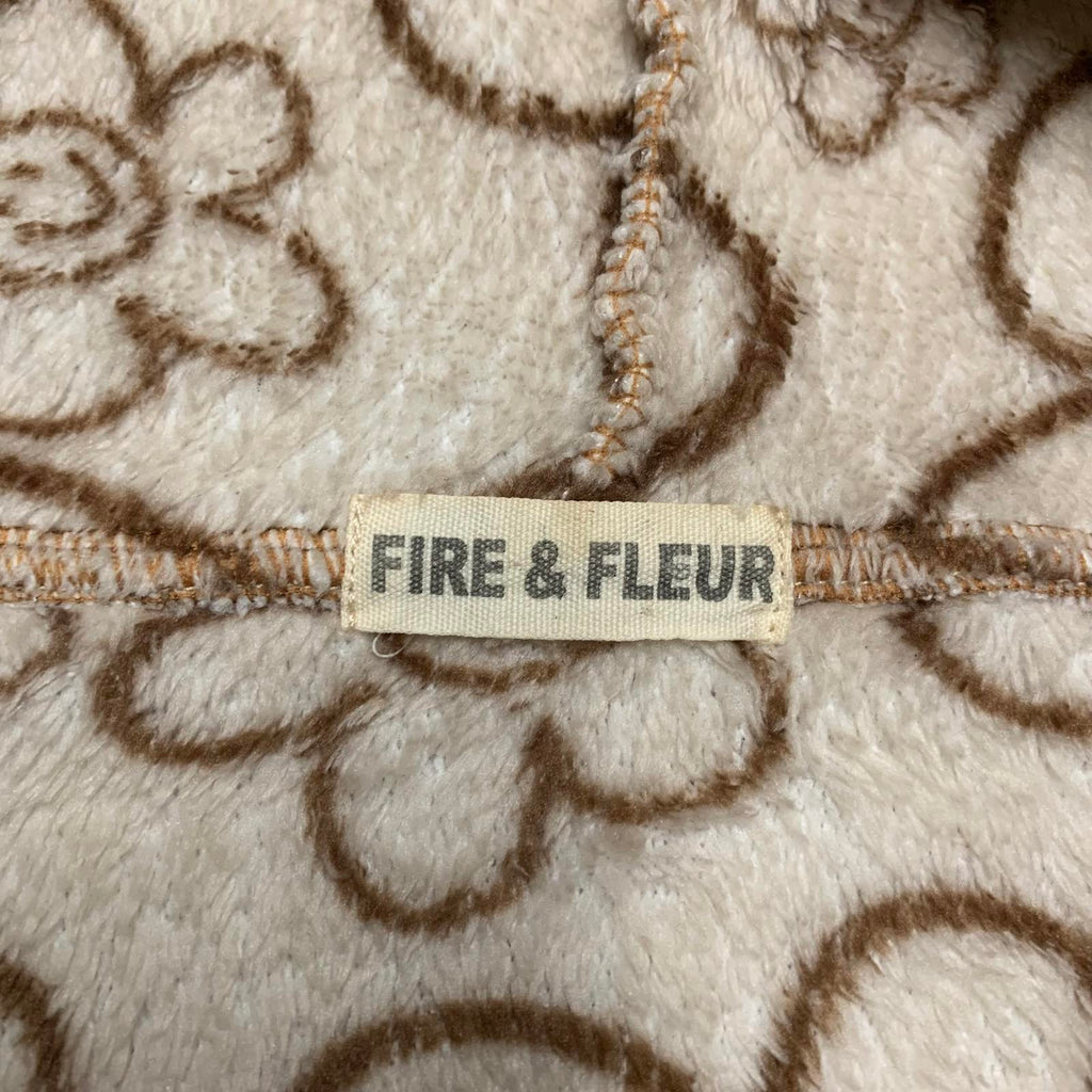 Fire & Fleur Womens Size 3xL Beige Floral Patterned Fleece Hoodie Jacket