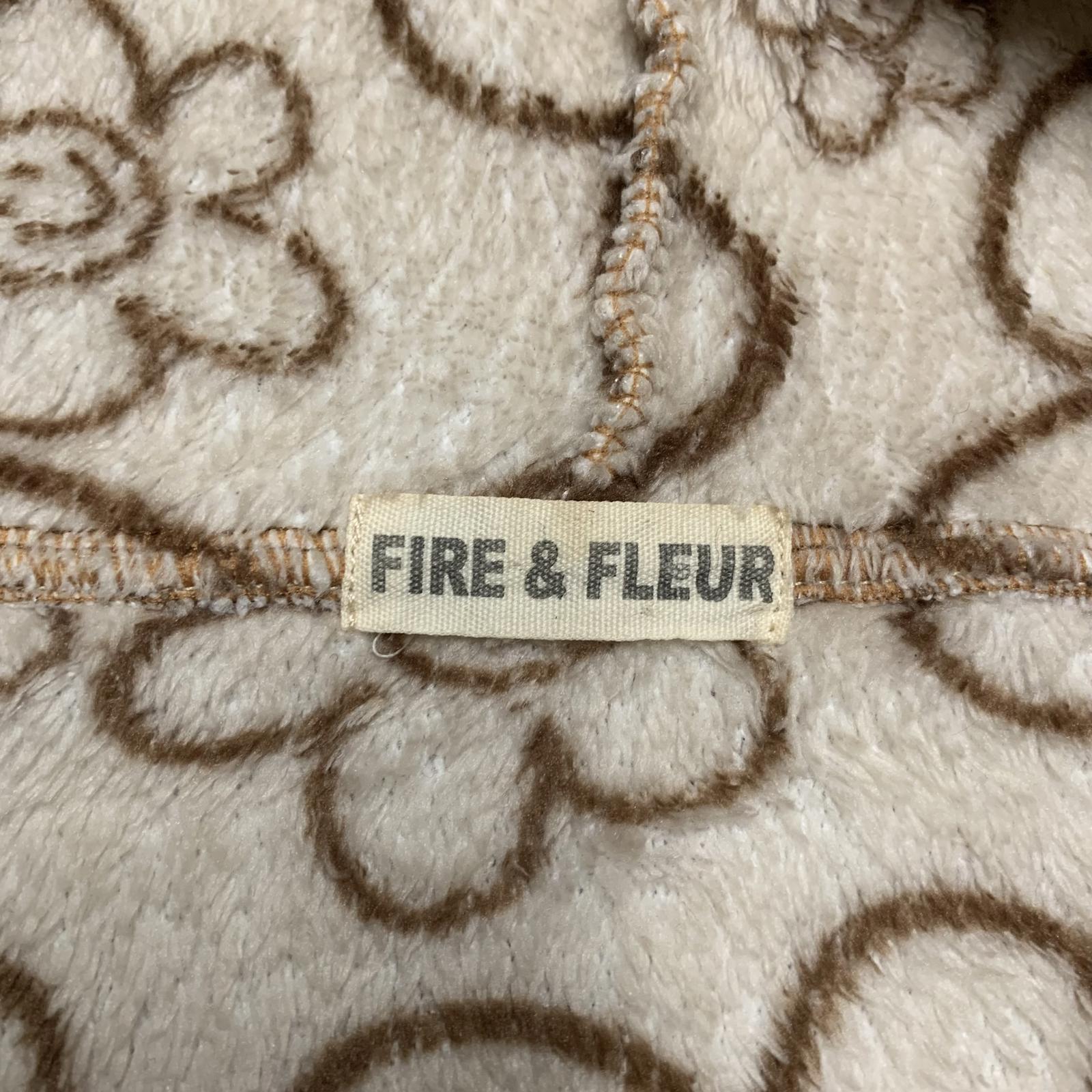 Fire & Fleur Womens Size 3xL Beige Floral Patterned Fleece Hoodie Jacket