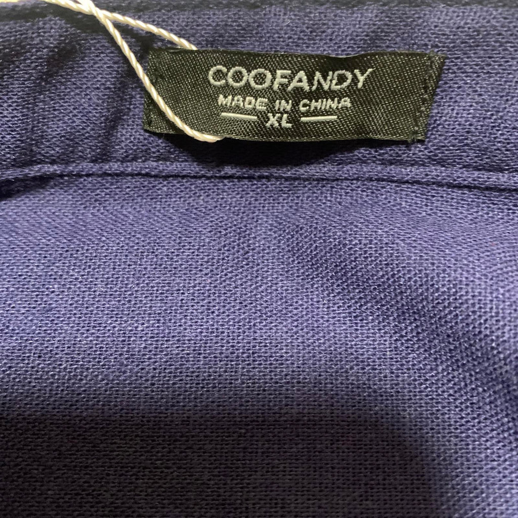 Coofandy Men's Size XL Blue Long Sleeve Embroidered tunic Collar Shirt Cotton