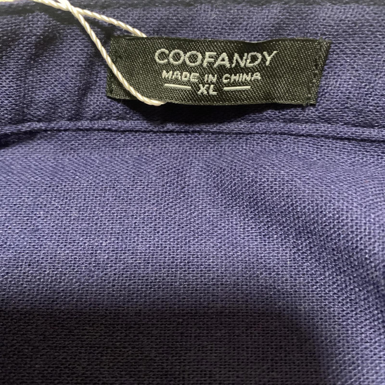 Coofandy Men's Size XL Blue Long Sleeve Embroidered tunic Collar Shirt Cotton