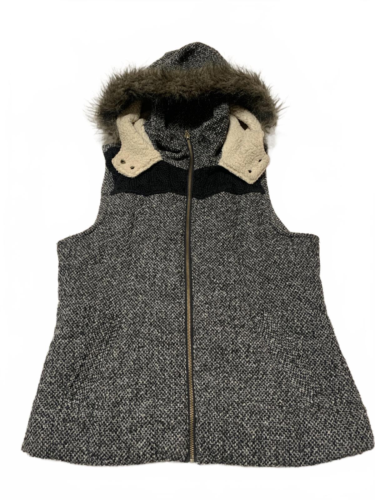 Y2K Faux Fur Vest  Supply Co. Women's Size L Specked Black Hooded Zip Up