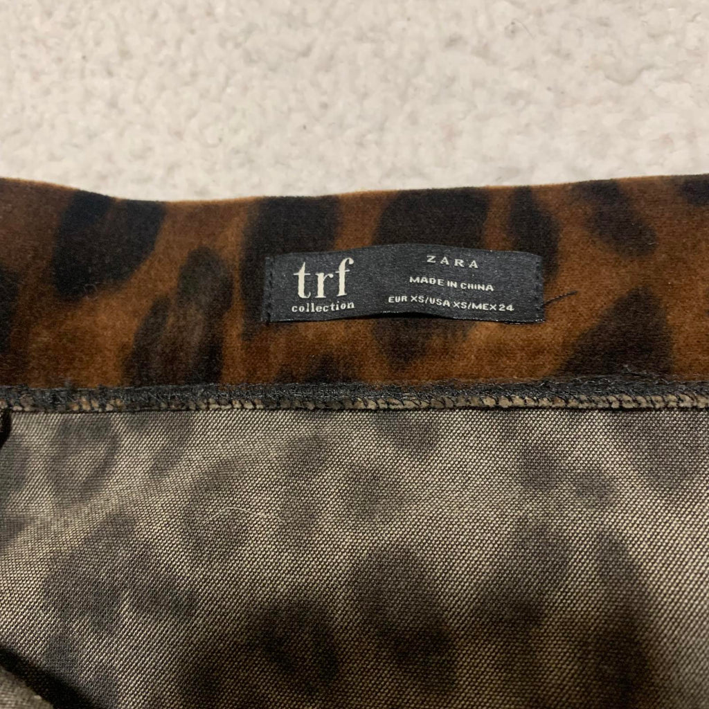 Zara TRF Women's Velvet Leopard Print Mini Skirt XS Brown Black Y2K Retro