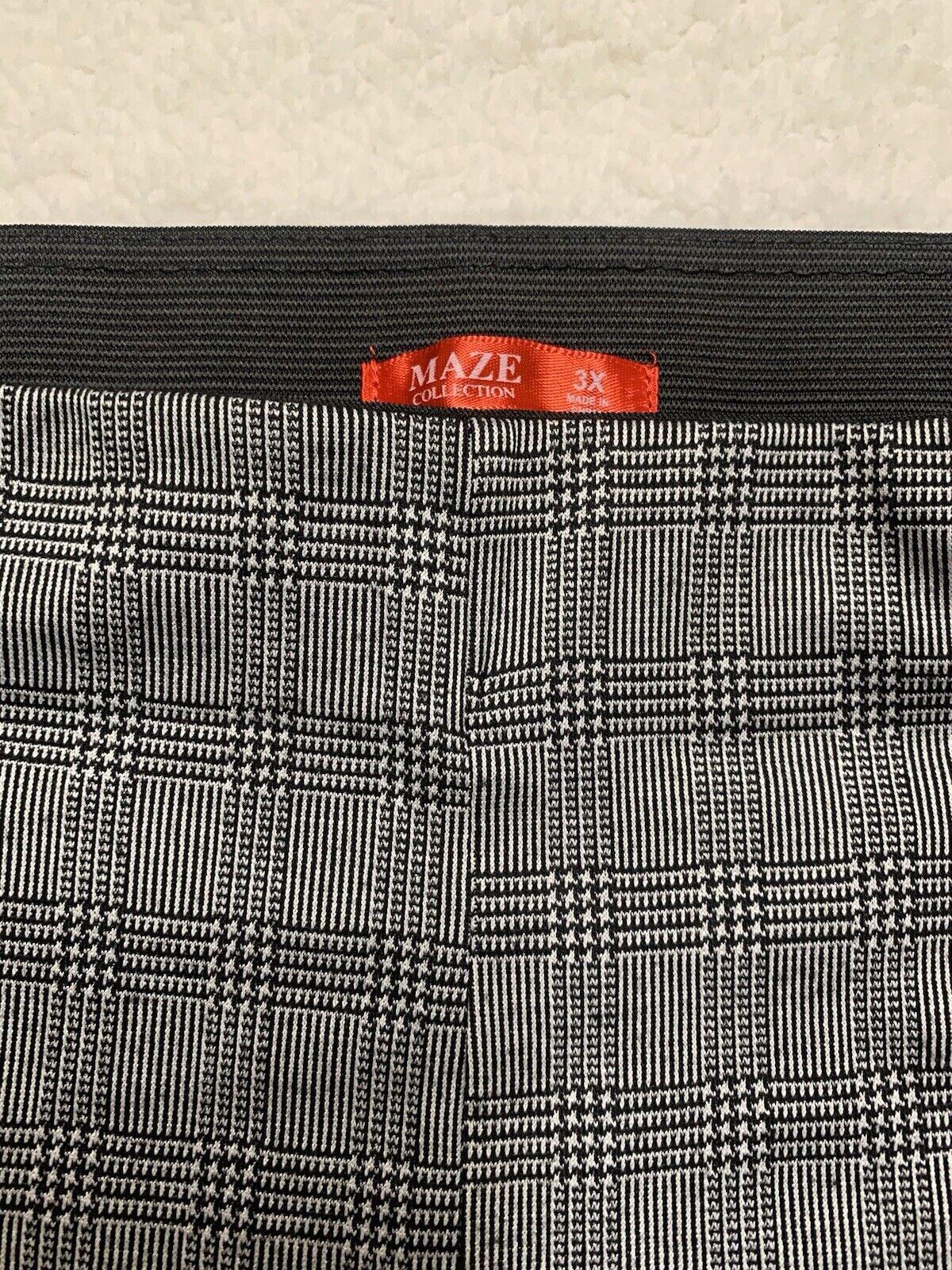 Maze Collection Pants Women's 3X Black Plaid Stretch Sewn
