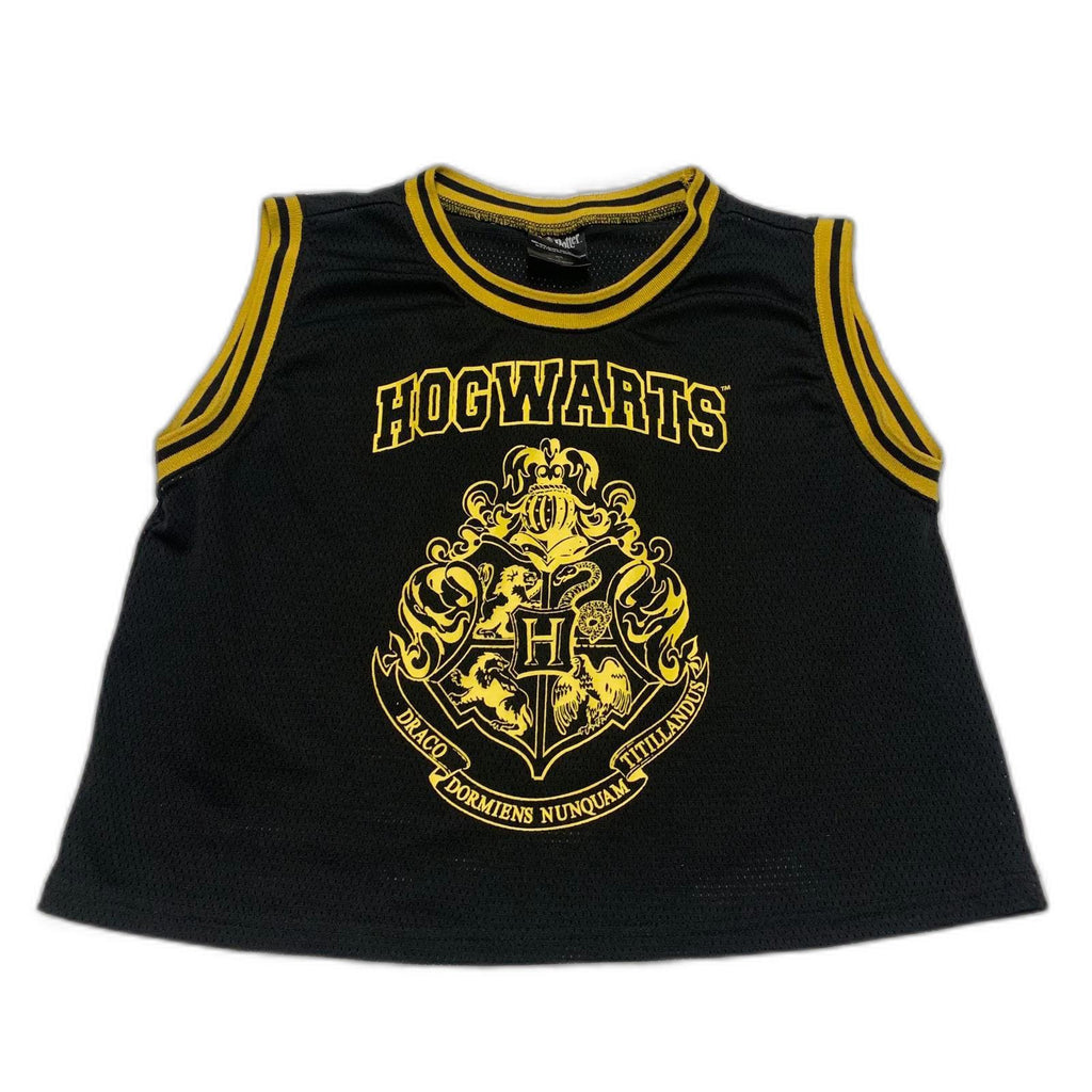 Harry Potter Kids Unisex Size L Black Yellow Hogwarts Crest Mesh Crop Top