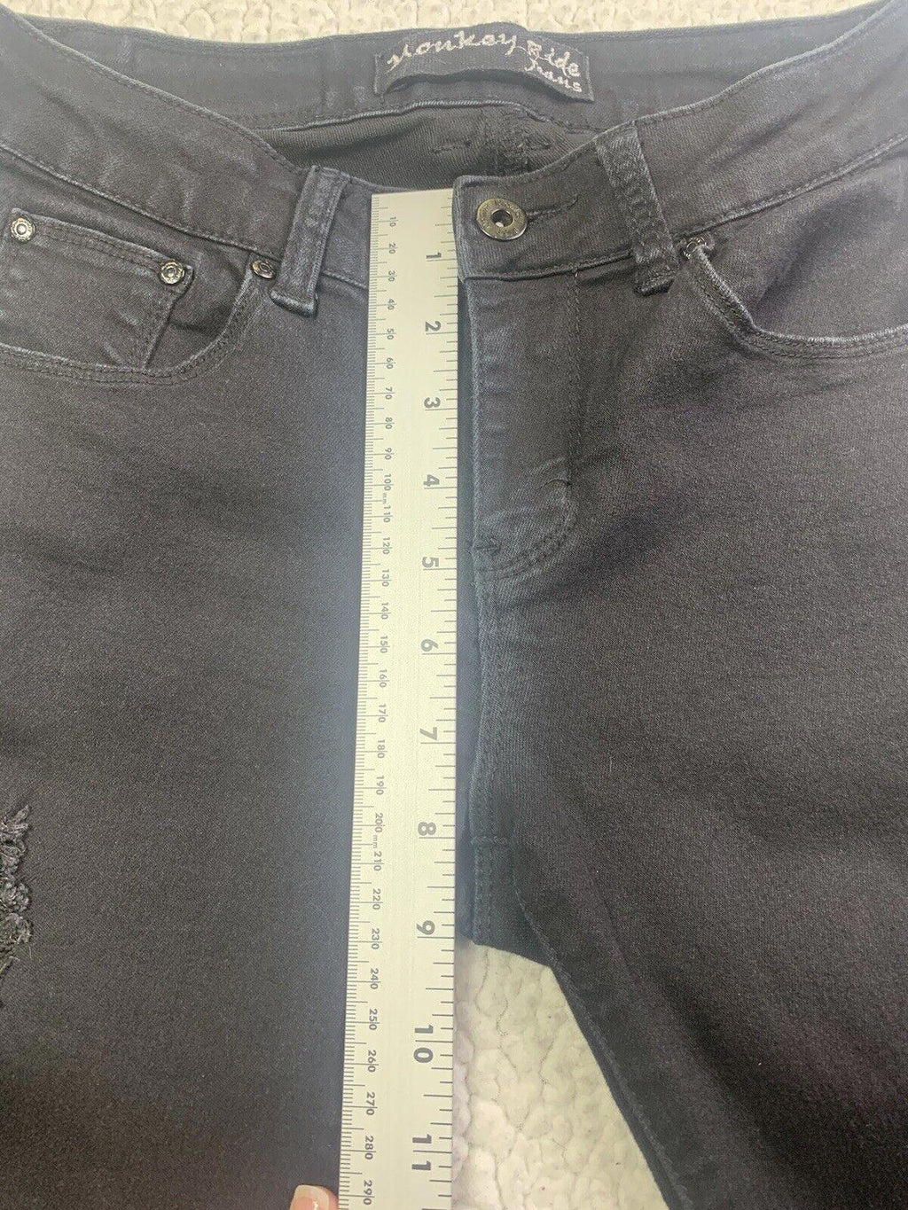 Monkey Ride Jeans Juniors Sz 3/29 Black Skinny  Distressed