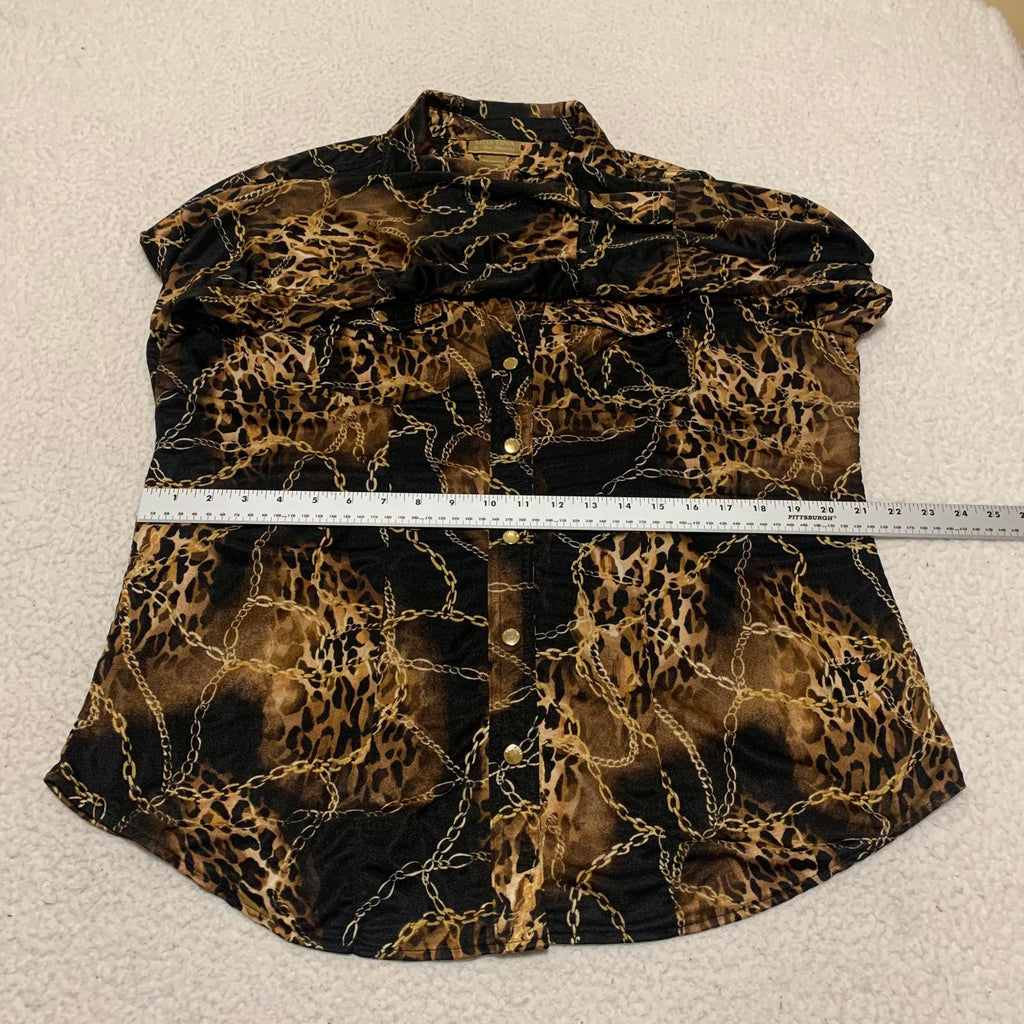 Miss Tina Knowles Women's Size XXL Leopard Print Black Gold Long Sleeve Blouse