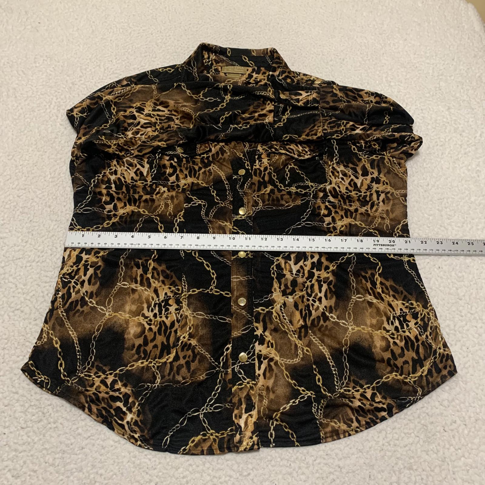Miss Tina Knowles Women's Size XXL Leopard Print Black Gold Long Sleeve Blouse