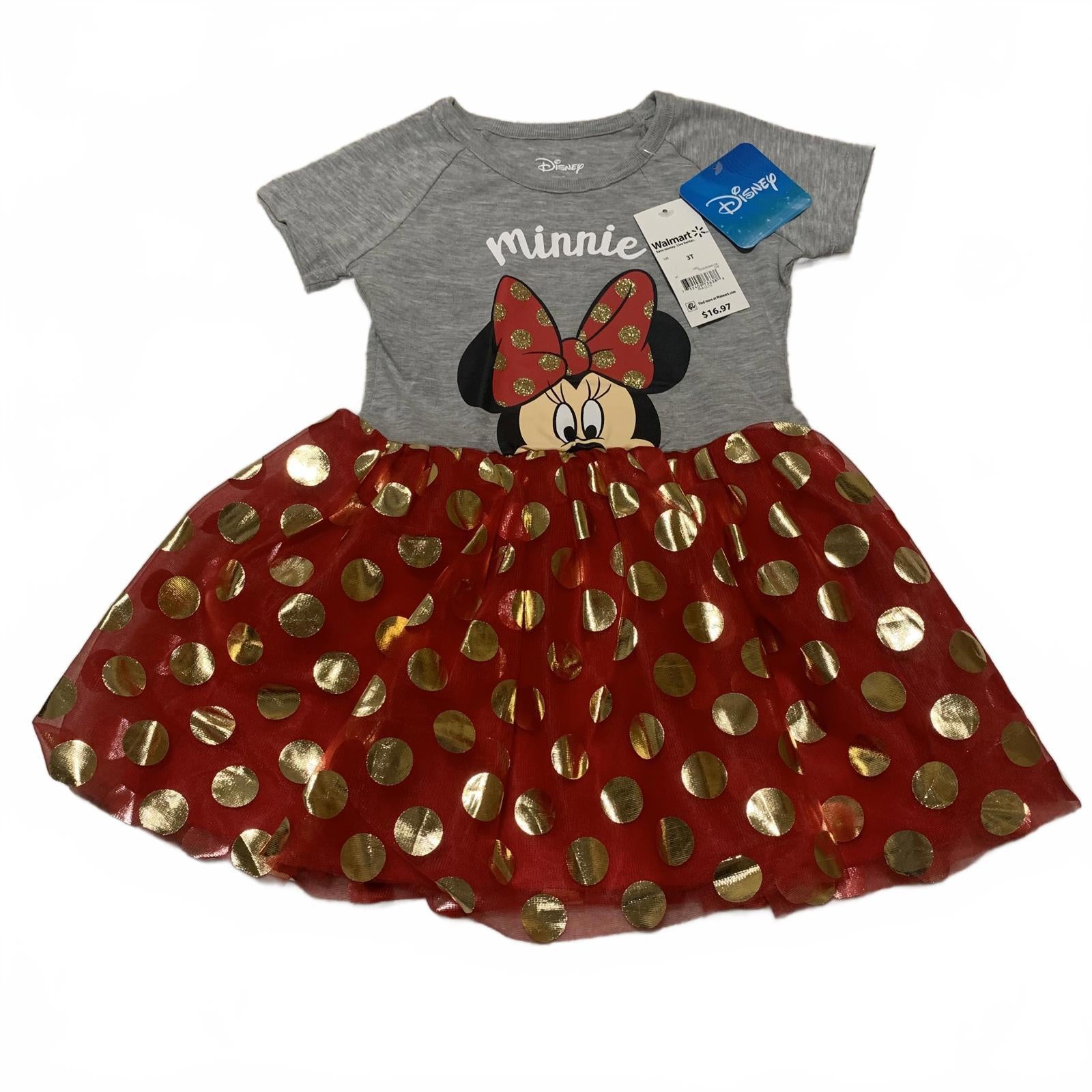 Disney Minnie Mouse Girls' Dress size 3T Red Gold Polka Dot TuTu Skirt