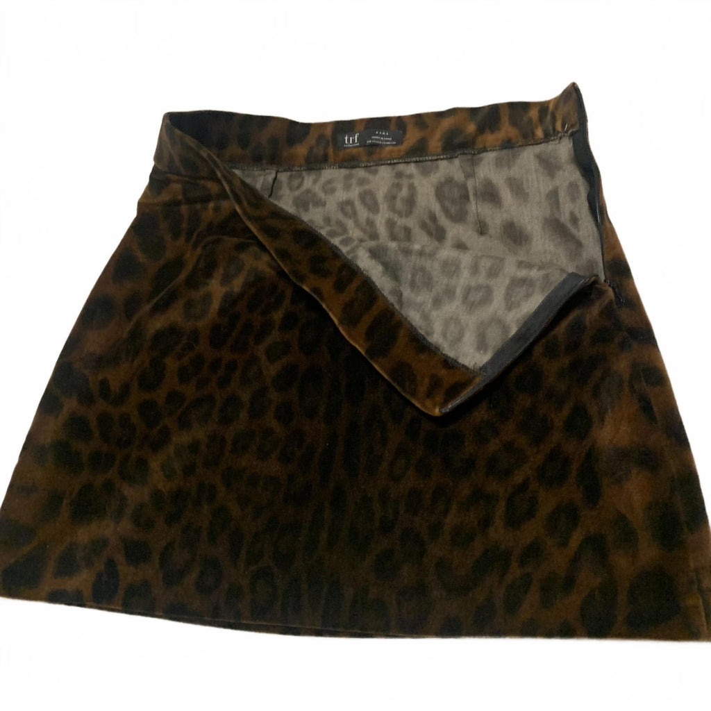 Zara TRF Women's Velvet Leopard Print Mini Skirt XS Brown Black Y2K Retro