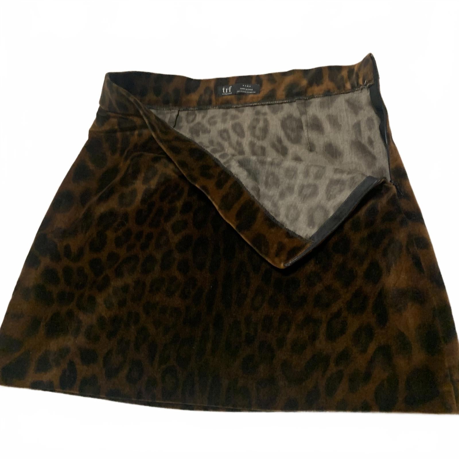Zara TRF Women's Velvet Leopard Print Mini Skirt XS Brown Black Y2K Retro