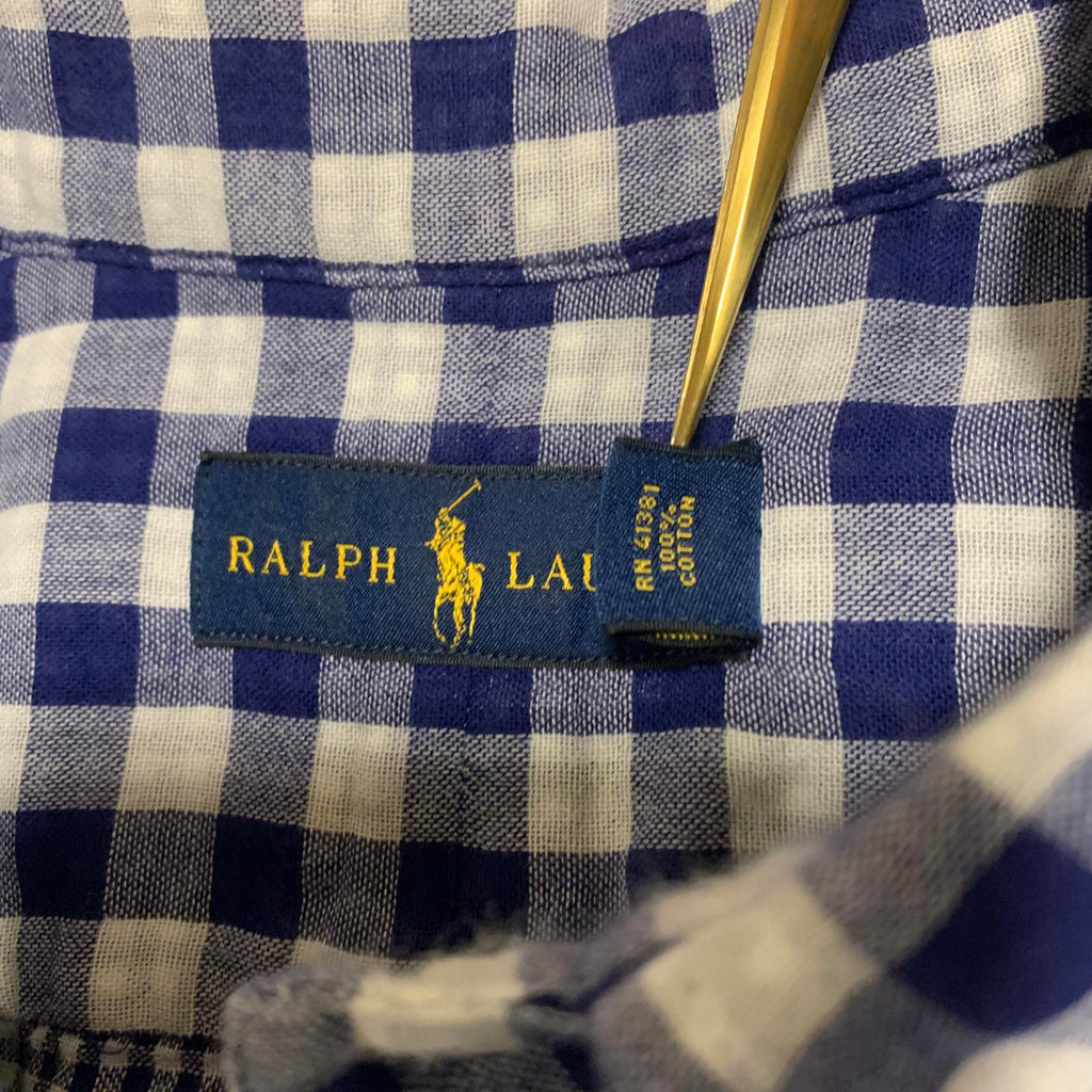 Ralph Lauren Men's Shirt Size L  Blue White Checkered Casual Button Long Sleeve