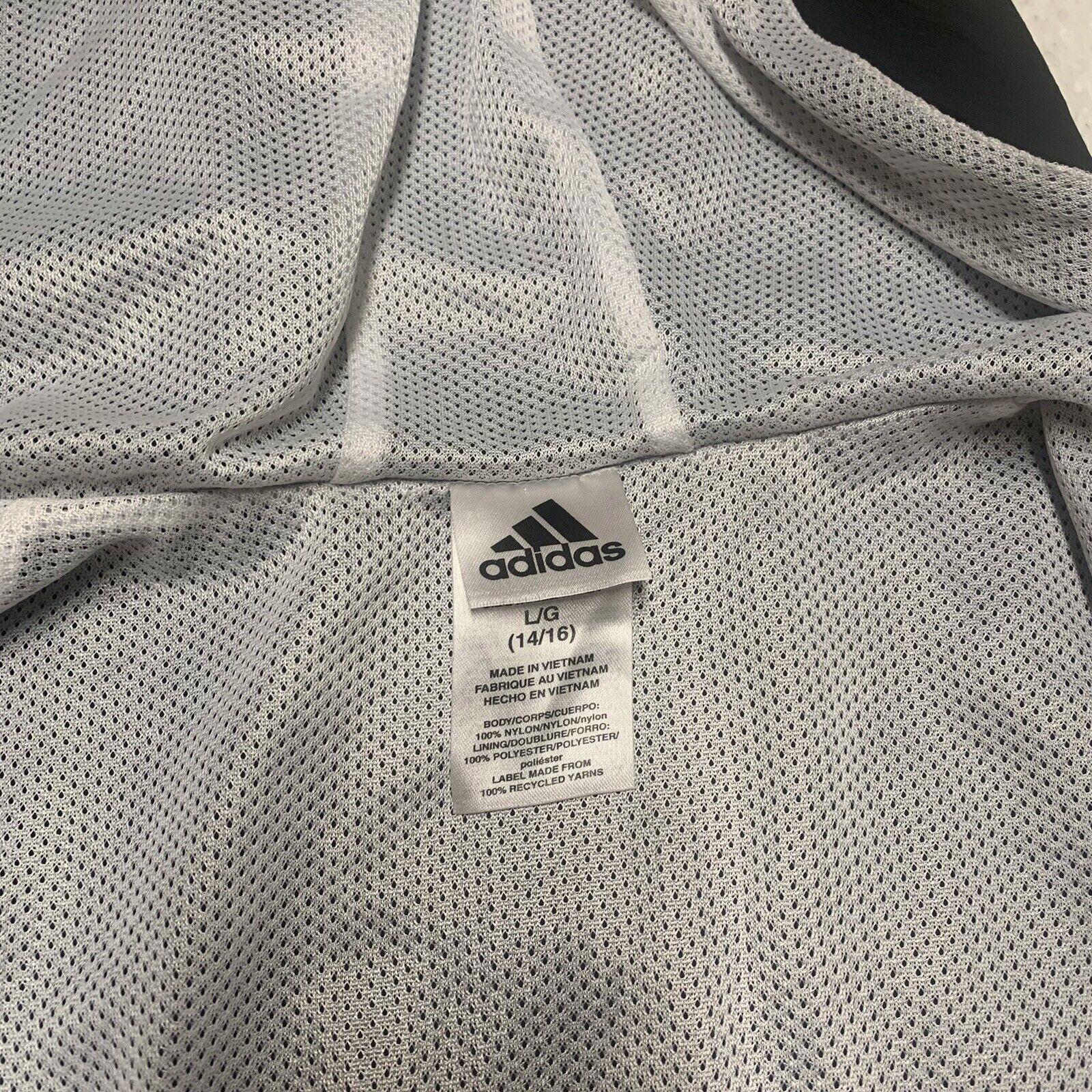 ADIDAS Boys Size 14/16 Large Black Full Zip Hooded Windbreaker Jacket