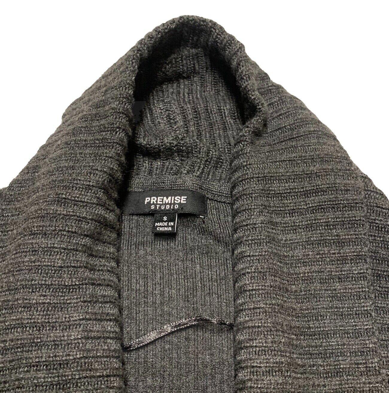 Premise Studio Women’s Small Gray Soft Knit Cascading Open Front Buckle Sweater