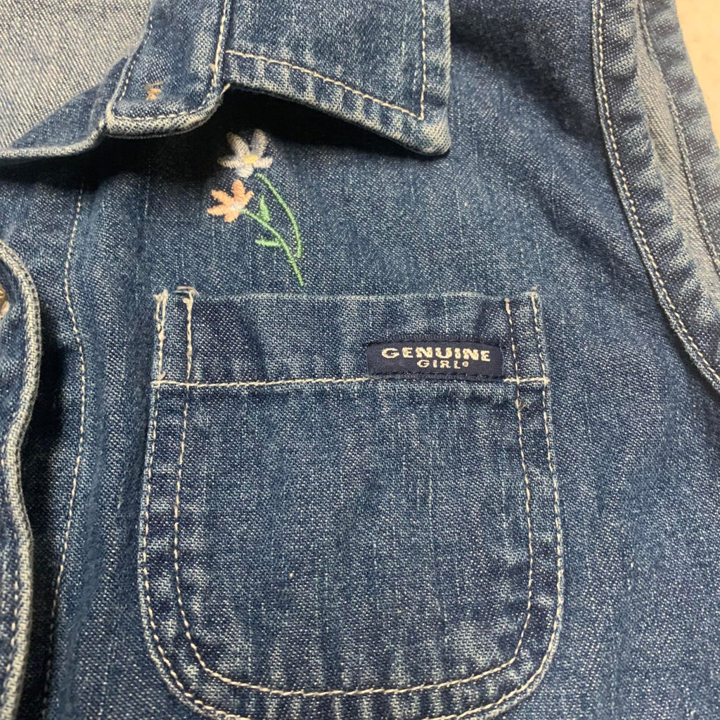 Genuine Girl Sze XLarge(18) Blue Denim Vest Floral Embroidery