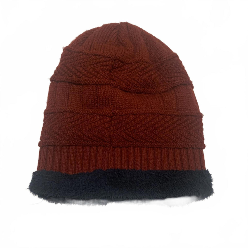 All-match Winter Knit Hat Scarf Gloves Set Burgundy Navy Faux Fur Lining OSFA