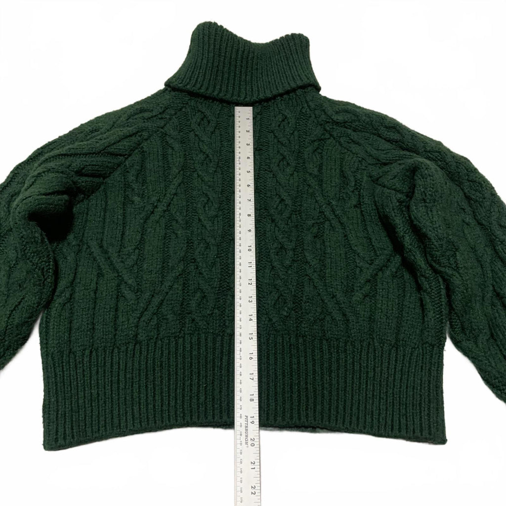 Zara Women's Size Small Dark Green Cable Knit Turtleneck Sweater Opened Shoulder