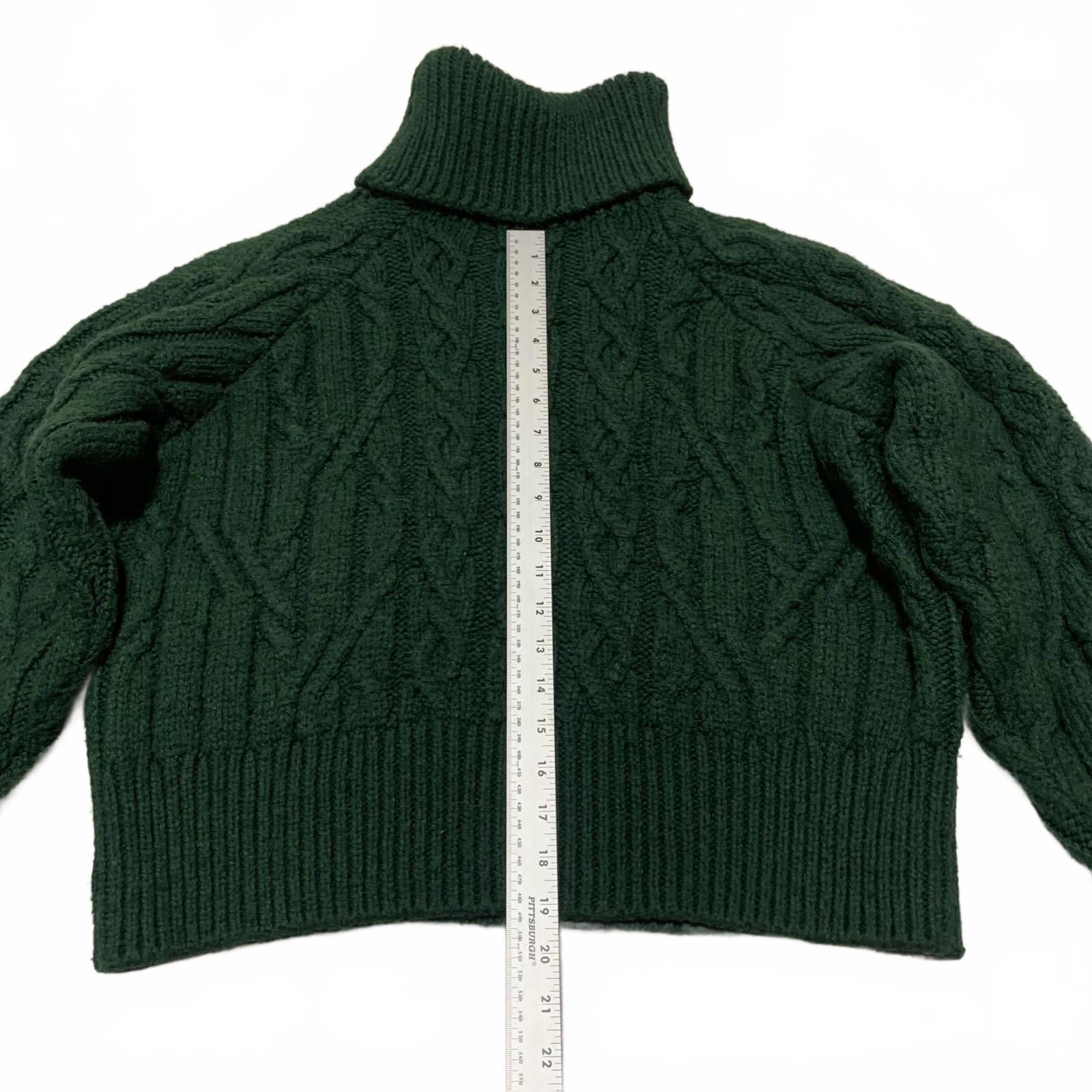 Zara Women's Size Small Dark Green Cable Knit Turtleneck Sweater Opened Shoulder