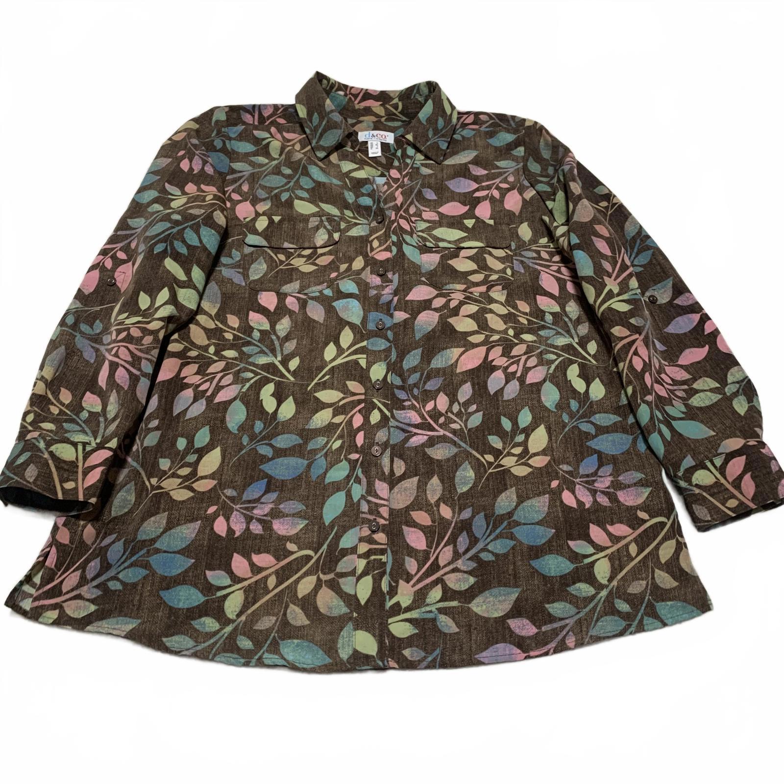 Denim & Company d&co Women's Size L Multicolor Leaf Print Shirt  Boho Fall Style