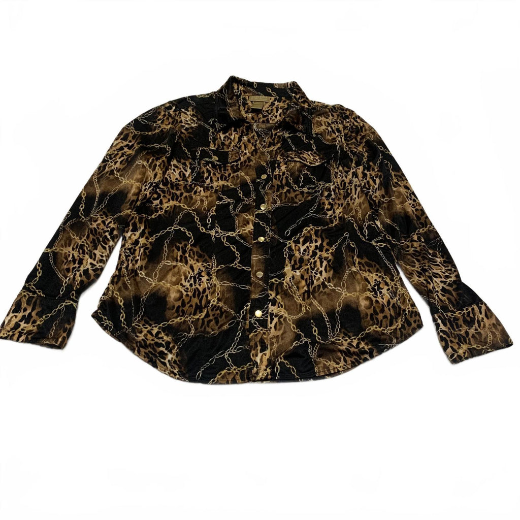 Miss Tina Knowles Women's Size XXL Leopard Print Black Gold Long Sleeve Blouse