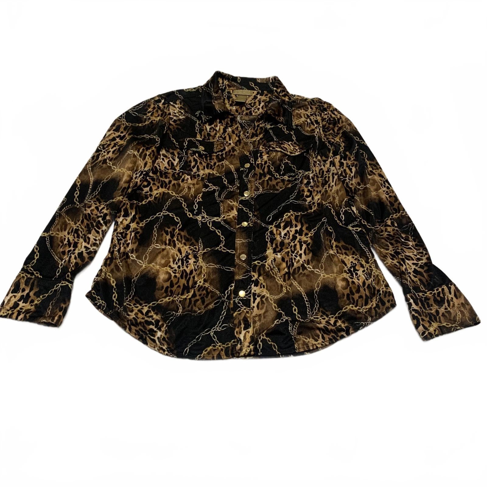 Miss Tina Knowles Women's Size XXL Leopard Print Black Gold Long Sleeve Blouse