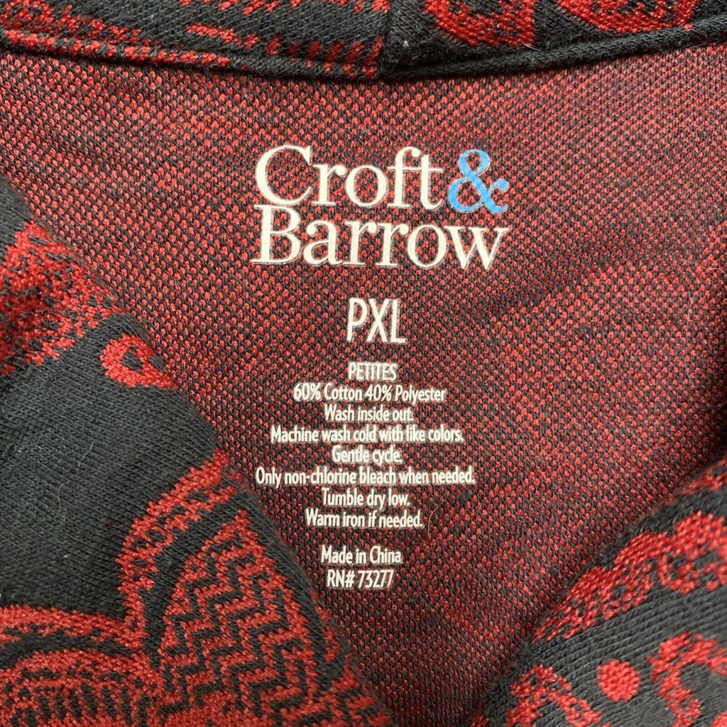 Croft & Barrow Womens Petite XL Red Black Paisley Floral Zip Sweater Long Sleeve