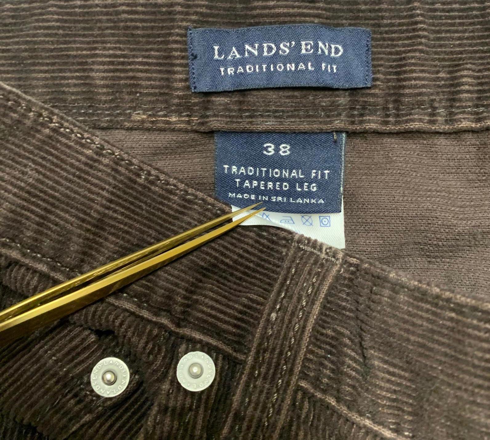 Lands' End Men's Size 38 Brown Traditional Fit Tapered Leg Corduroy Pants