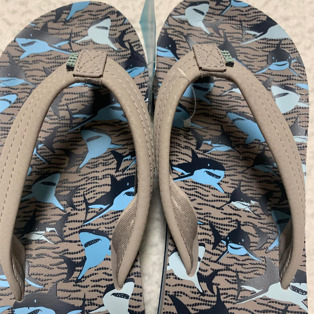 Reef Kids Ahi Sz 3 Tan Sharks Flip Flops Fun & Stylish Sandals