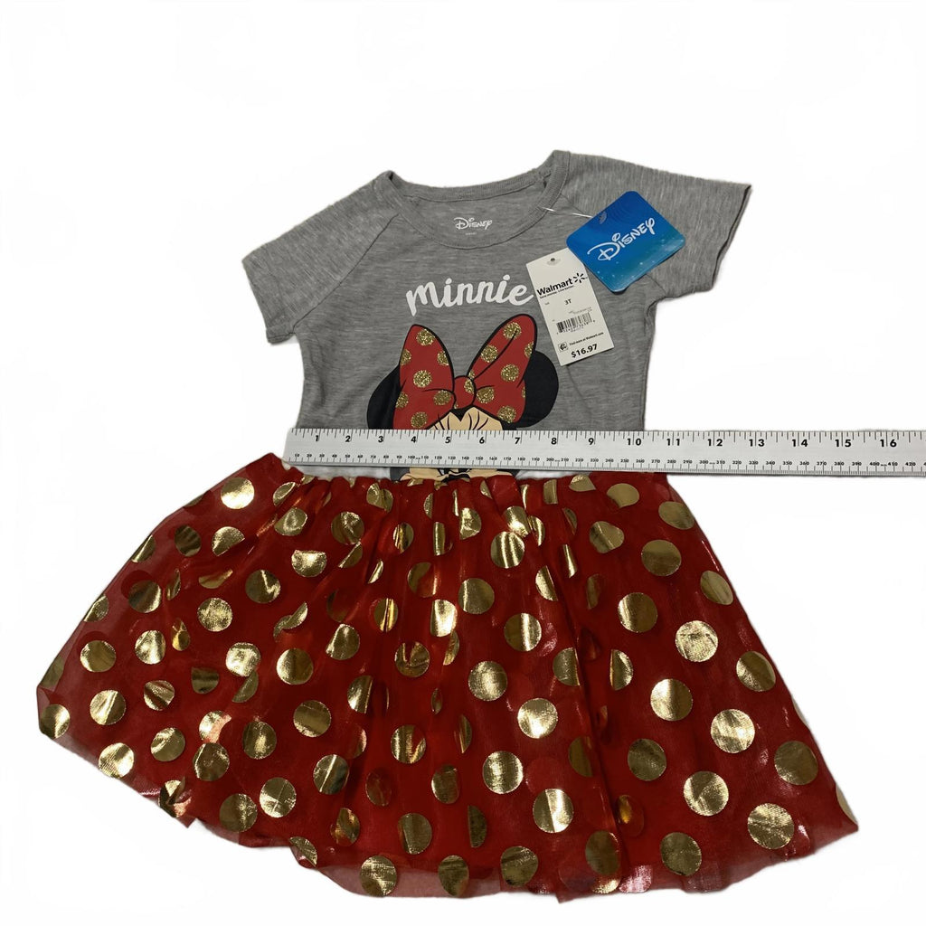 Disney Minnie Mouse Girls' Dress size 3T Red Gold Polka Dot TuTu Skirt