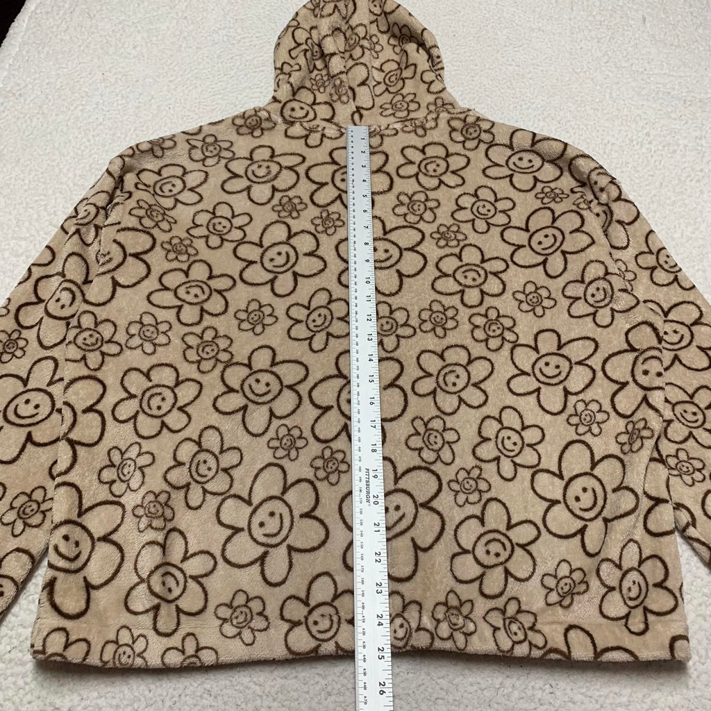 Fire & Fleur Womens Size 3xL Beige Floral Patterned Fleece Hoodie Jacket