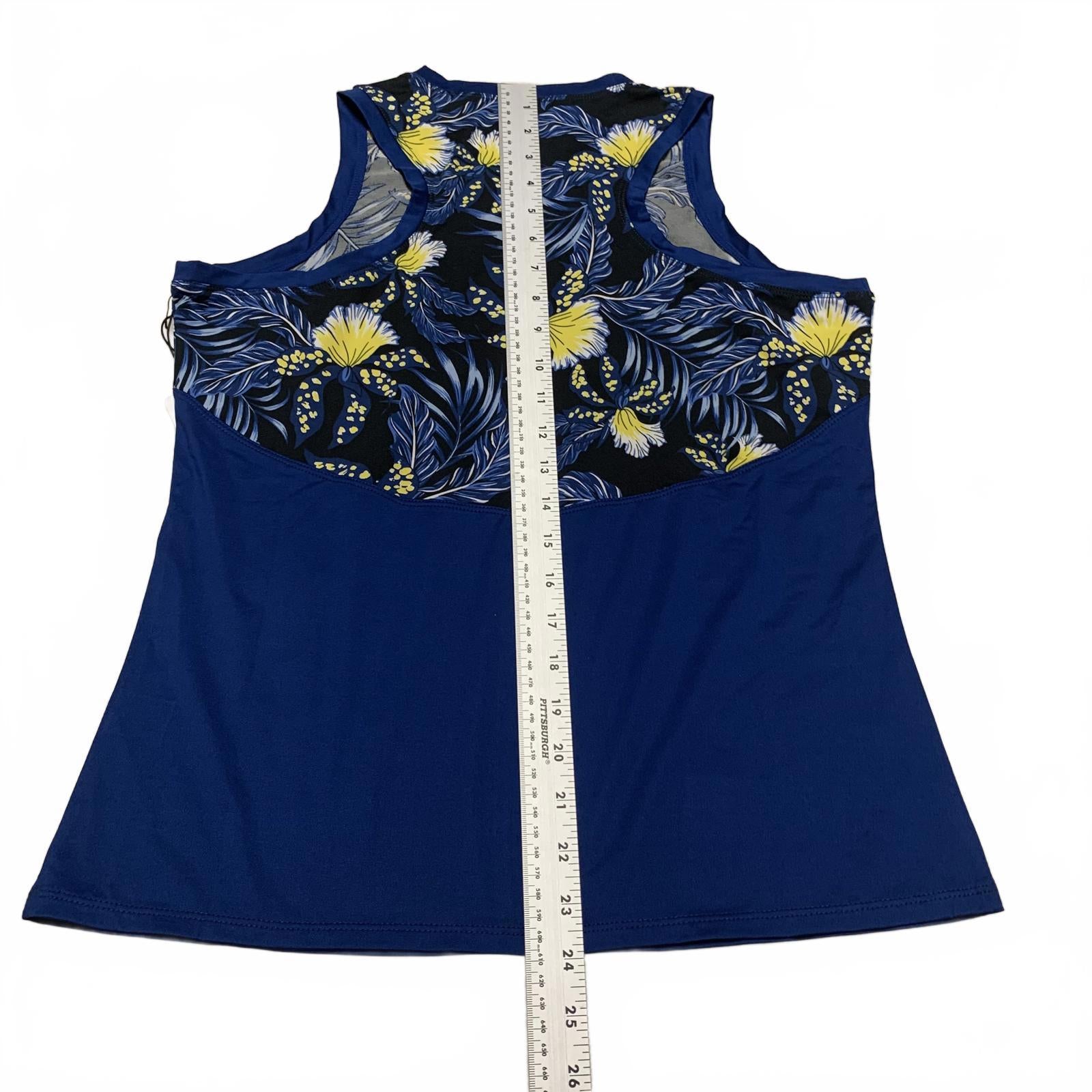TAIL Women's Sz M Debbie Blue Jungle Sleeveless Floral Top Stretch