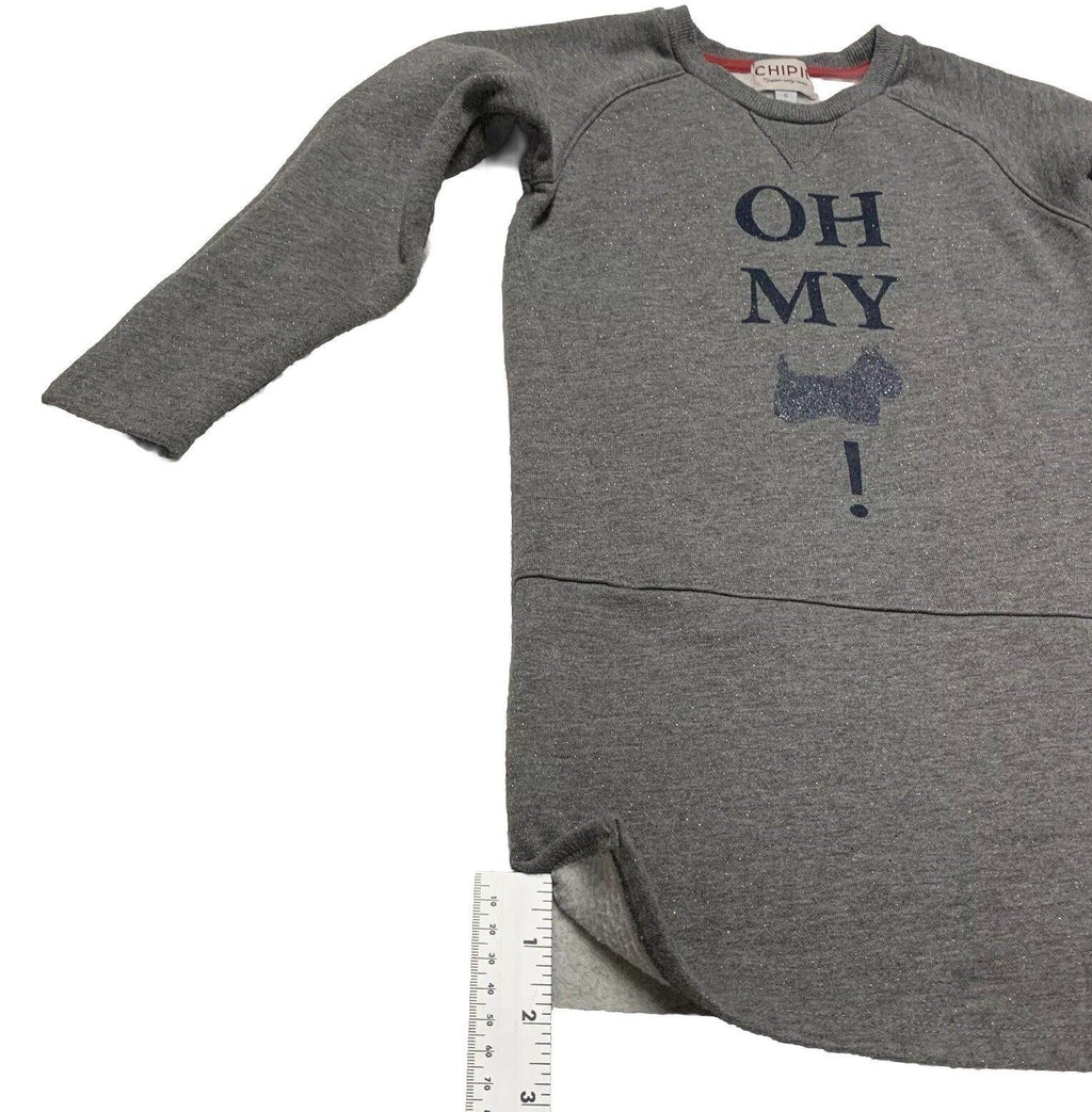 Chipie Girls Size 6 Heather Gray Fleece Sweatshirt Dress Scottish Dog Glitter