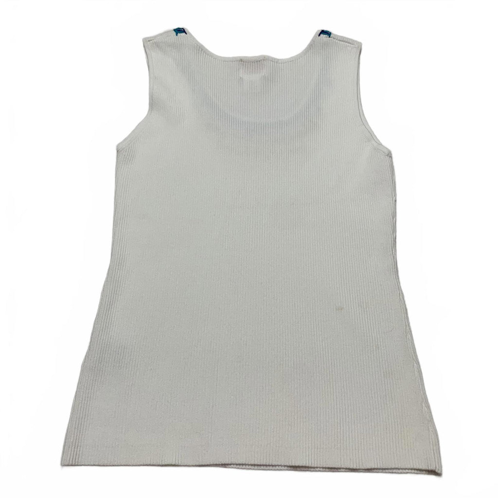 Ruby Rd. Womens Size XL Petite White Ribbed Knit Tank Top Decorative Neckline