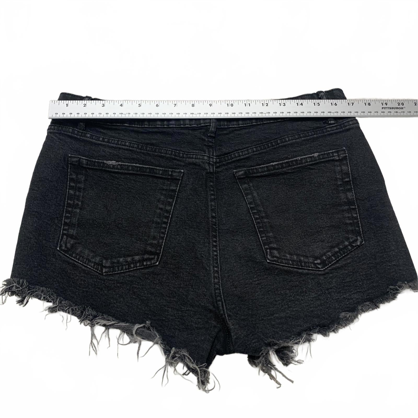 Zara Womens Sz 12 High-Rise Black Distressed Cutoff Denim Shorts Festival Grunge