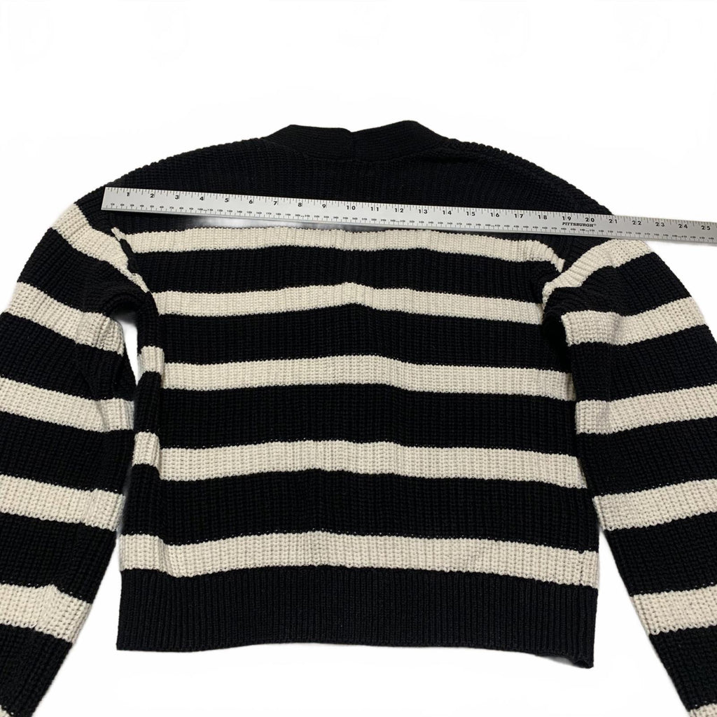H&M Women's Size XS Black White Striped Knit Cardigan Sweater Button Front
