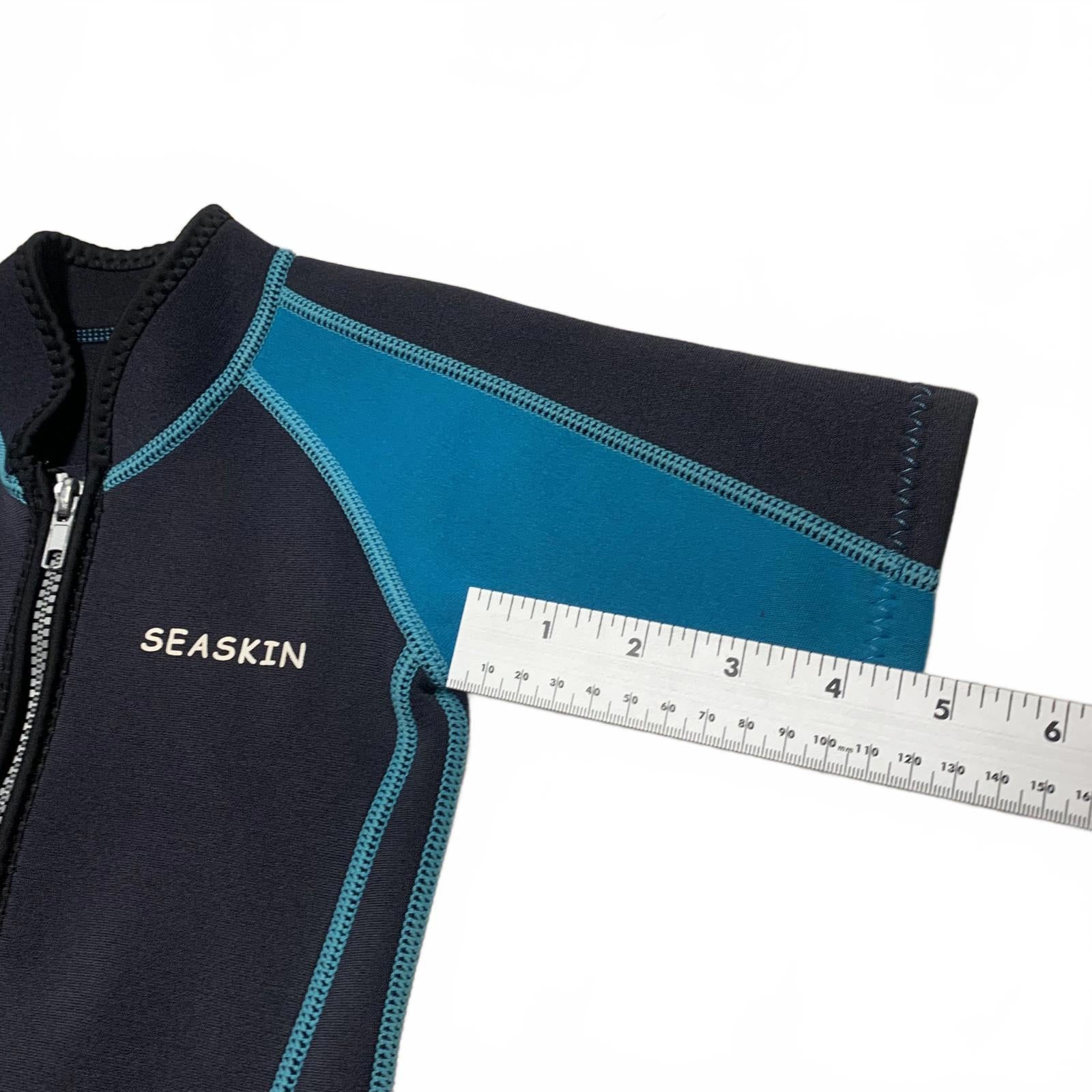Seaskin Child Unisex Shorts Size 3 Black Teal Short Sleeve Wetsuit Bathing Suit