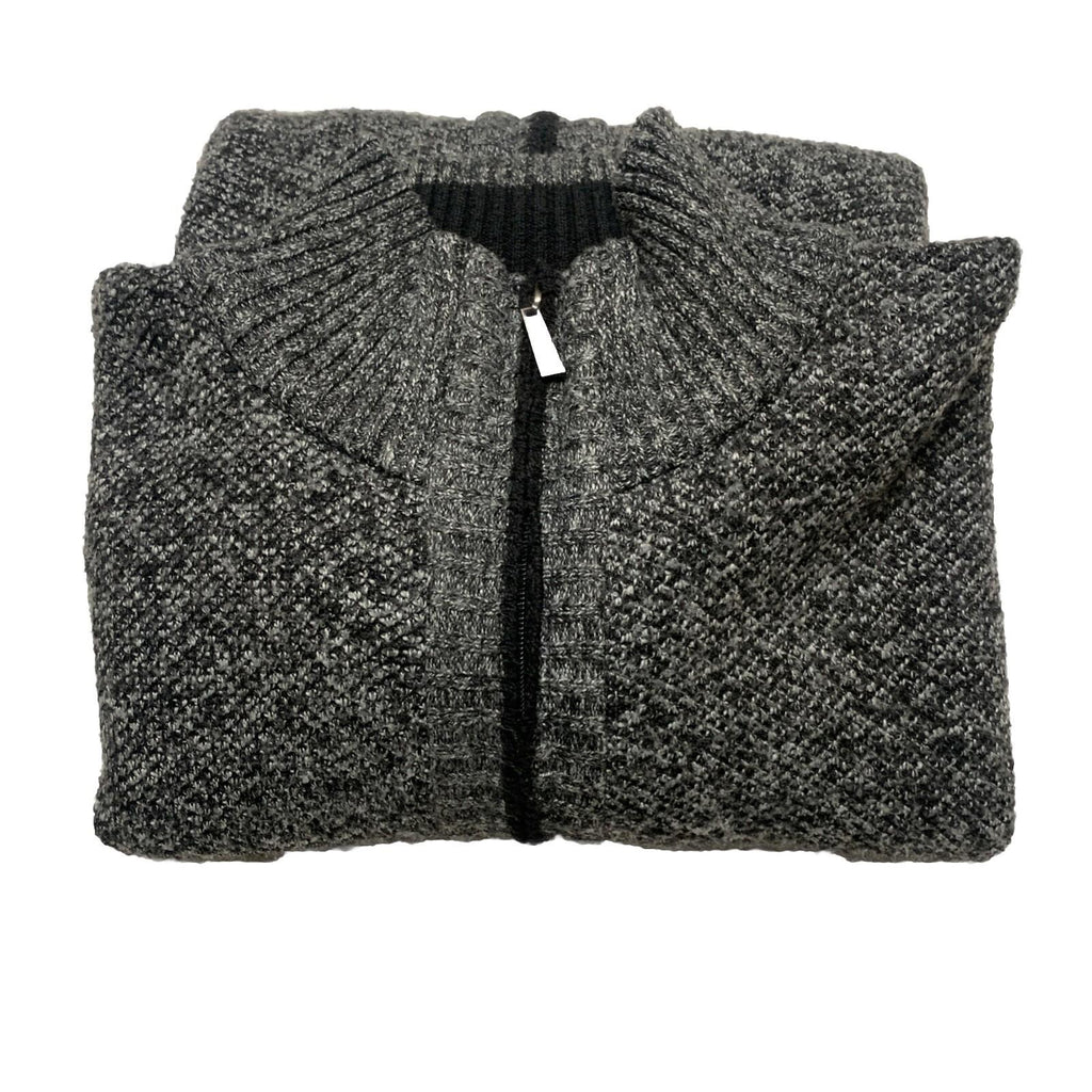Alberto Cardinali Men's Cardigan XL Black Gray Full Zip Fleece Lined Elbow Patch