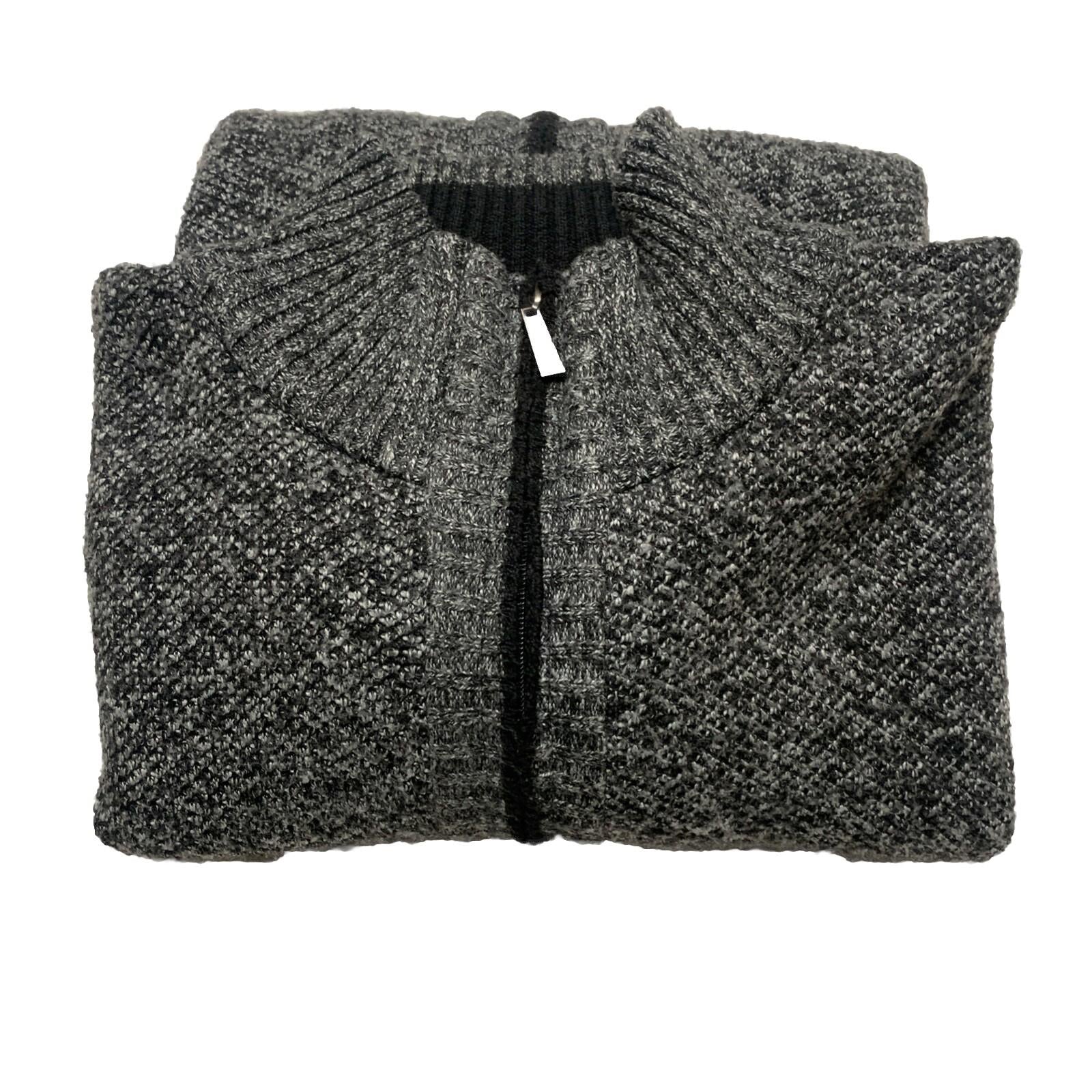 Alberto Cardinali Men's Cardigan XL Black Gray Full Zip Fleece Lined Elbow Patch