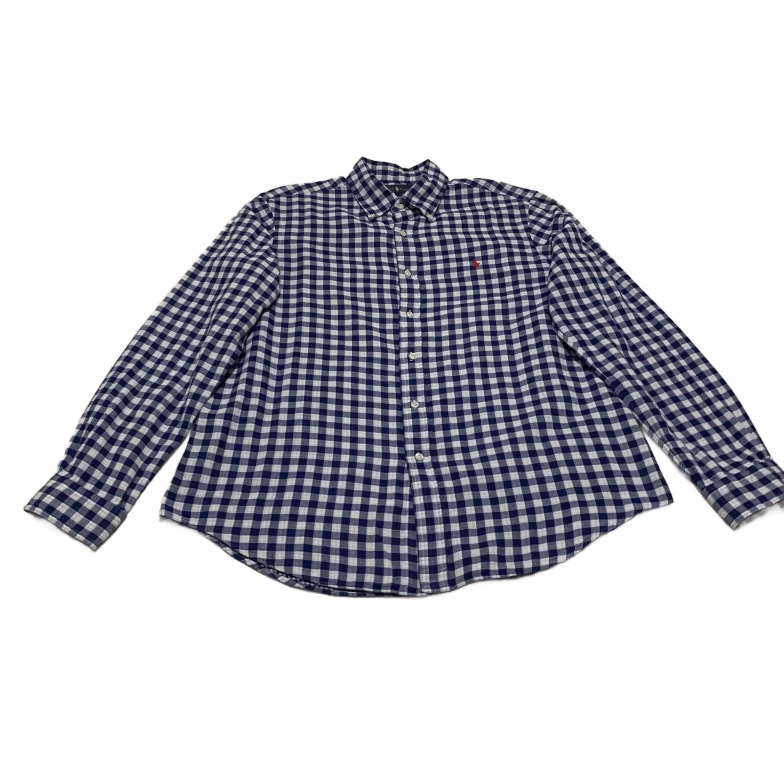 Ralph Lauren Men's Shirt Size L  Blue White Checkered Casual Button Long Sleeve