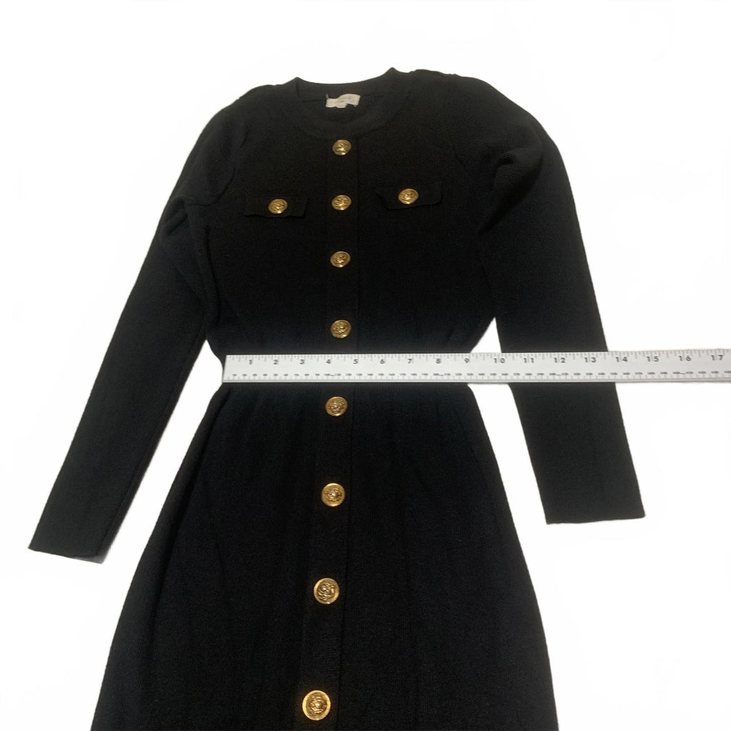 Moocci Paris Women's Size S/M Black Long Sleeve Button Front Stretch Dress