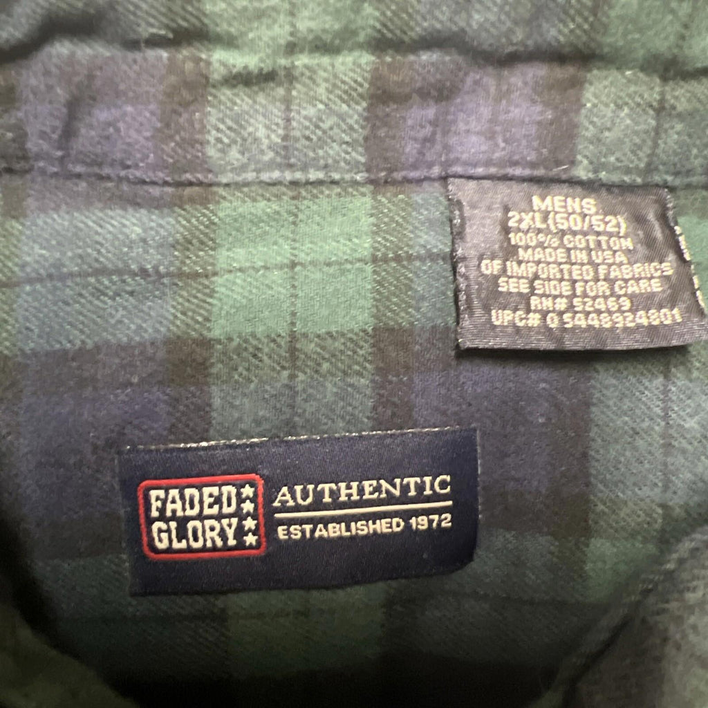 Faded Glory Men’s 2XL 50/52 Blue Green Plaid Long Sleeve Skipper Shirt