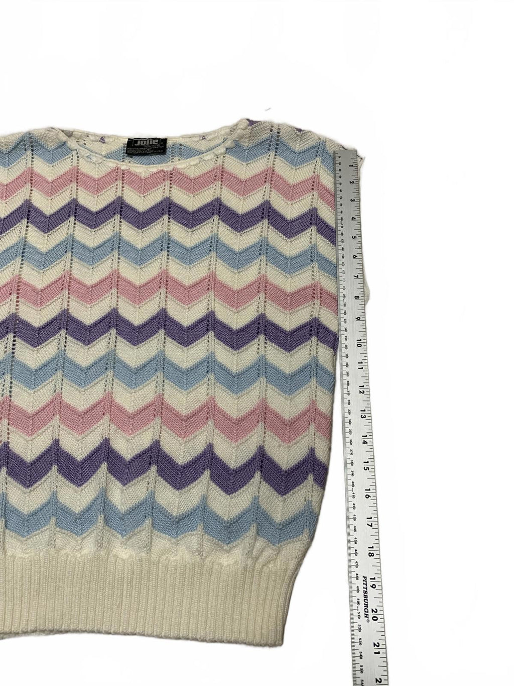 Vintage 80s Jolie New York Women's Pastel  Sweater Vest Chevron Pattern