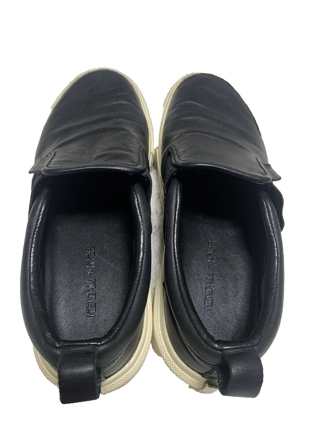 KENDALL + KYLIE Women's  7.5 Black/White Faux Leather Slip On Platform Sneakers