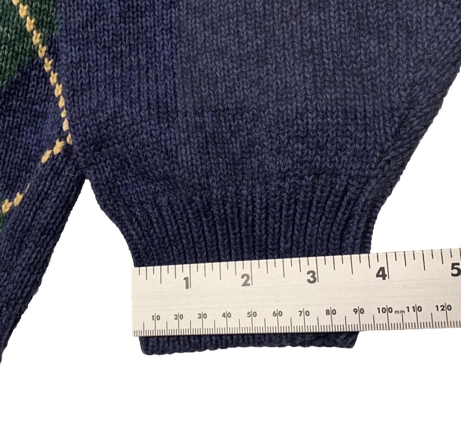 Izod Men's XL Blue Green Knit Sweater Argyle Diamond Crew Neck 100% Cotton