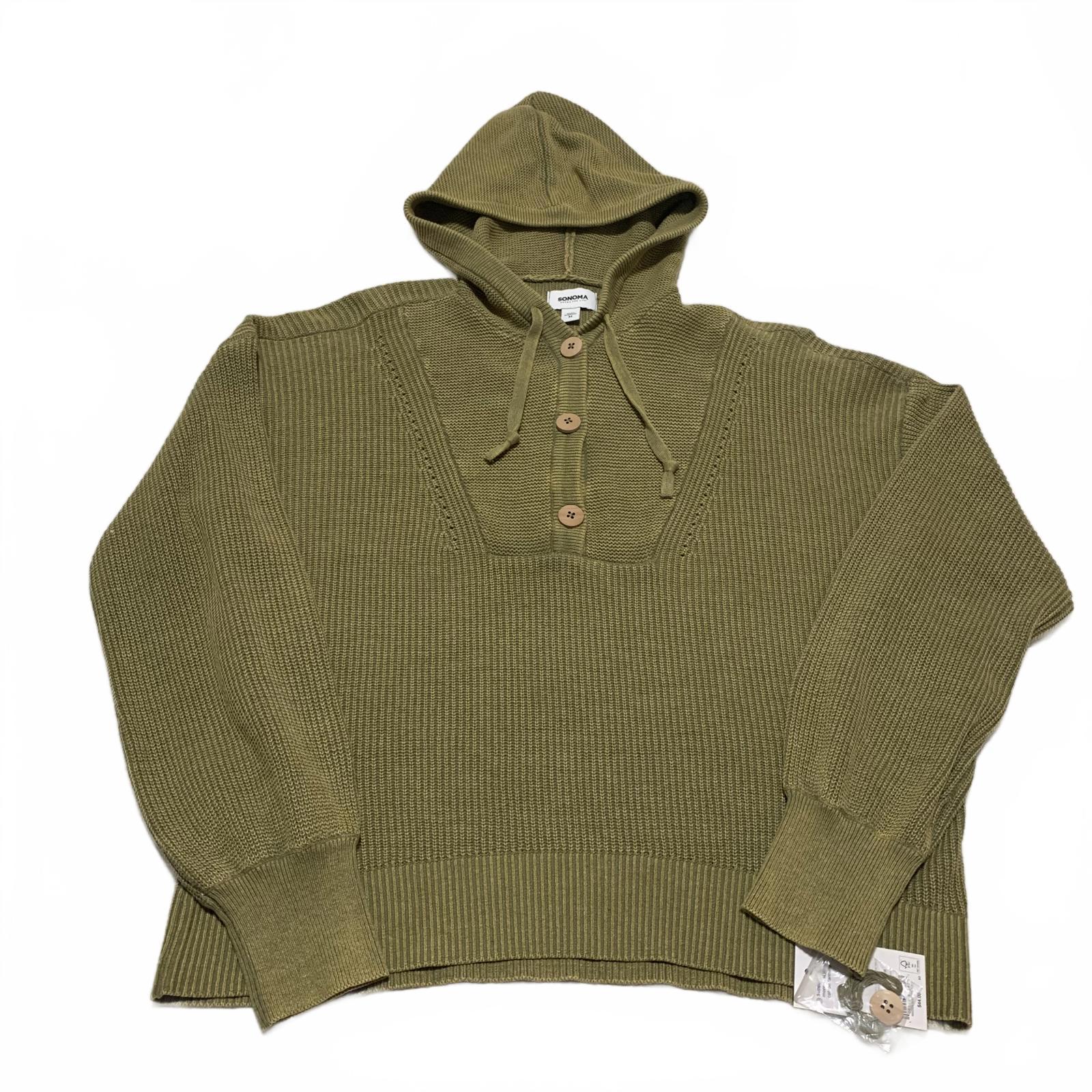 Sonoma Women's Size M Olive Green Knit Hoodie Button Detail