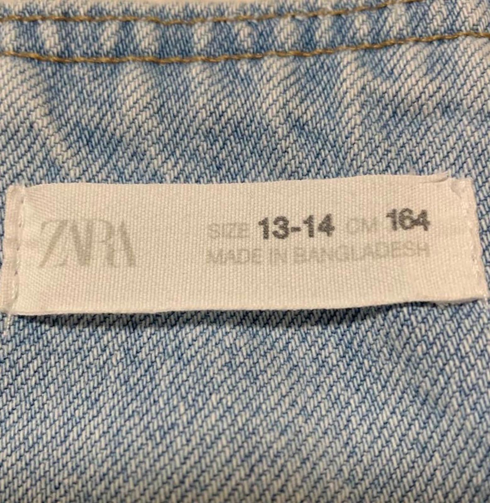 Zara Girls Size 13/14 Light Wash Distressed Denim Overall Skirt Frayed Hem