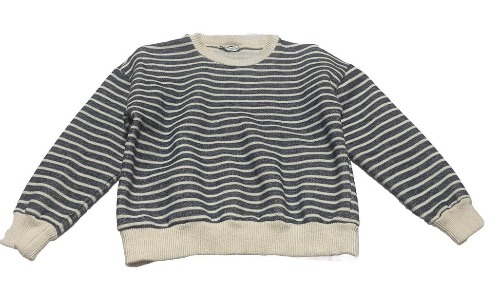 Zara Womens Size M Blue Beige Cropped Long Sleeve Sweater Top Loungewear