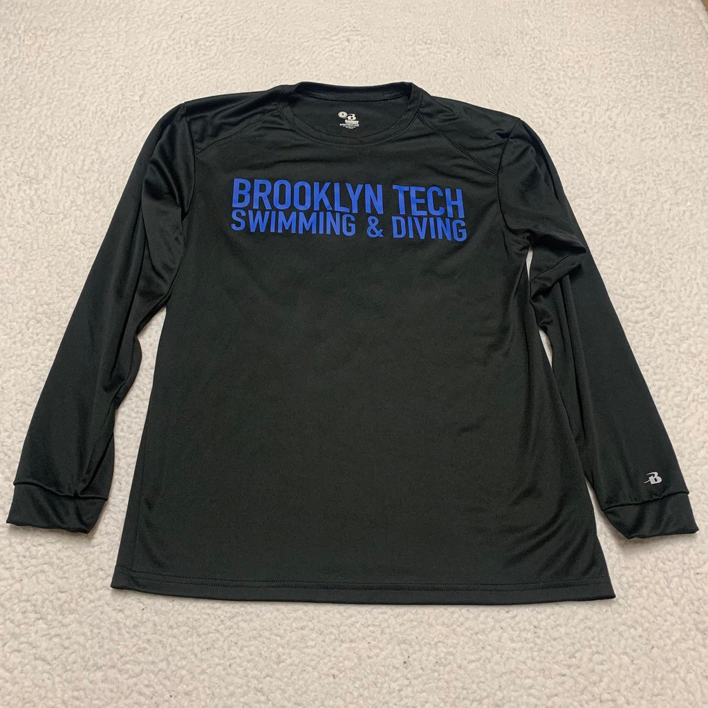 Badger Sports Men's S Black Brooklyn Tech Swimming & Diving Long Sleeve Shirt