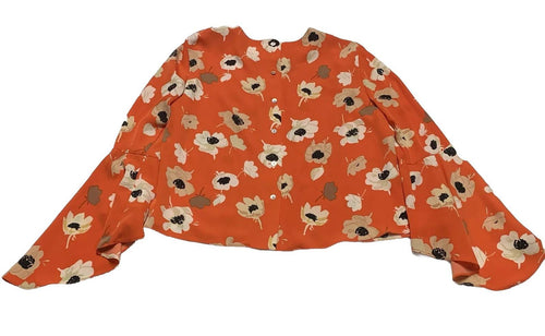 Carmen Marc Valvo Women’s Size 8 Orange Floral Print Bell Sleeve Top